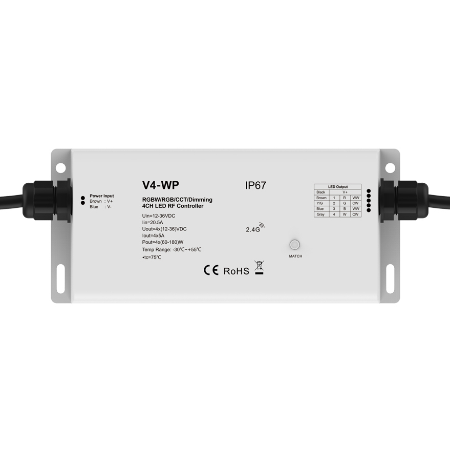 DC 12~36V 4 Channel Constant Voltage IP67 LED Waterproof RF Controller V4-WP